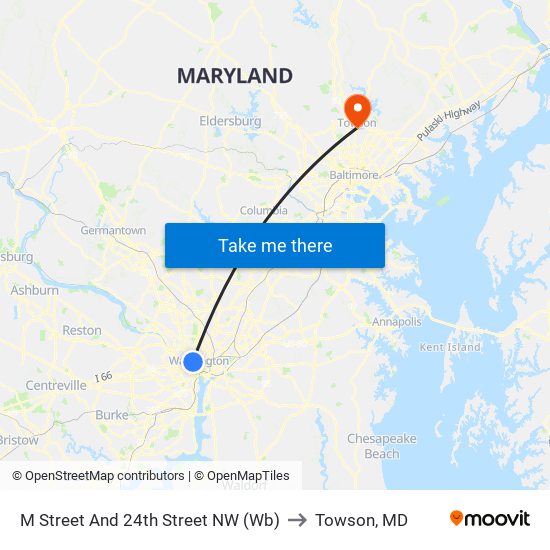 M Street And 24th Street NW (Wb) to Towson, MD map