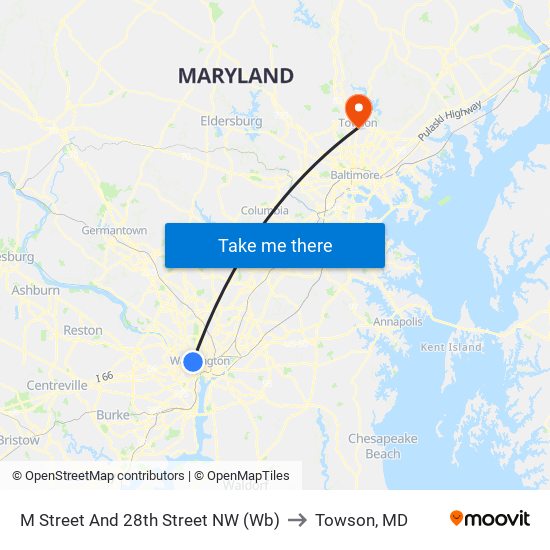 M Street And 28th Street NW (Wb) to Towson, MD map