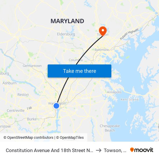 Constitution Avenue And 18th Street NW (Eb) to Towson, MD map