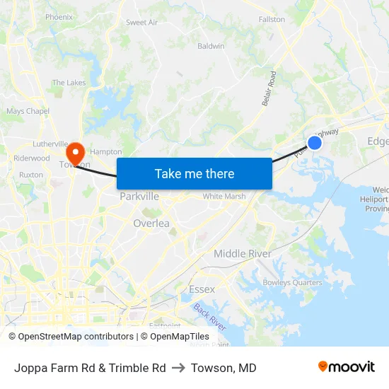 Joppa Farm Rd & Trimble Rd to Towson, MD map