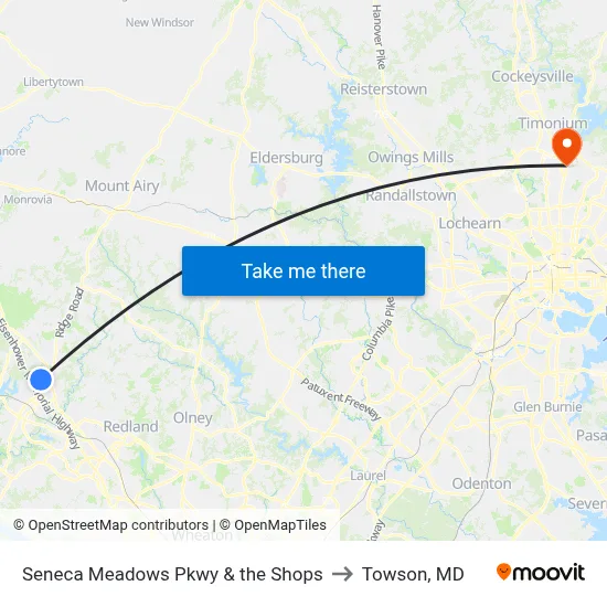 Seneca Meadows Pkwy & the Shops to Towson, MD map