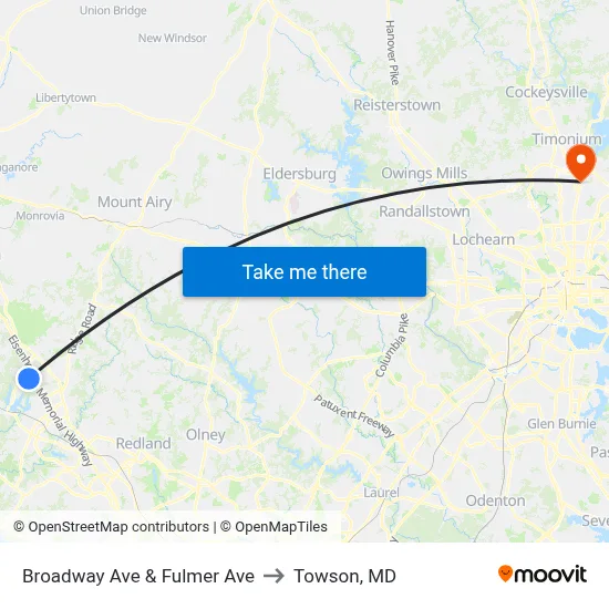 Broadway Ave & Fulmer Ave to Towson, MD map