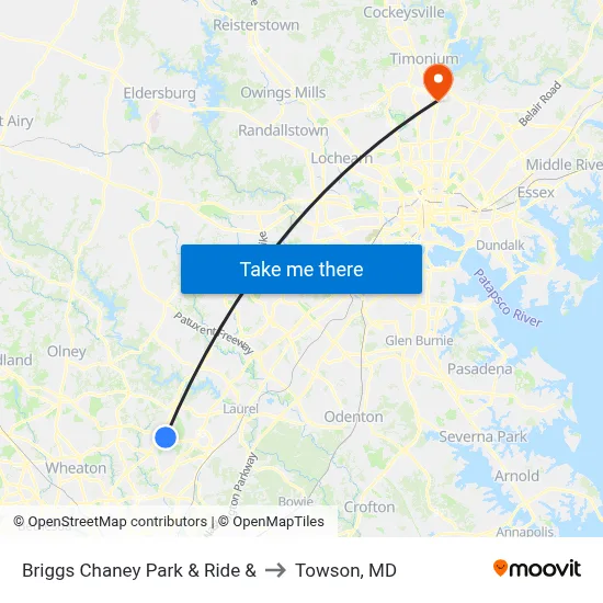Briggs Chaney Park & Ride & to Towson, MD map