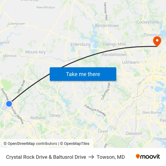 Crystal Rock Drive & Baltusrol Drive to Towson, MD map