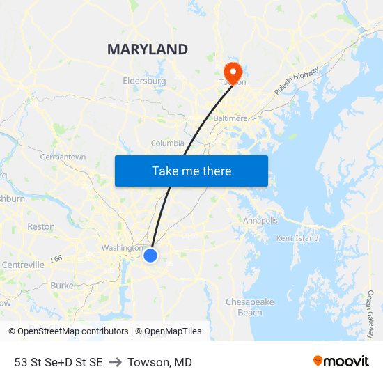 53 St Se+D St SE to Towson, MD map