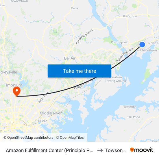 Amazon Fulfillment Center (Principio Pkwy West) to Towson, MD map