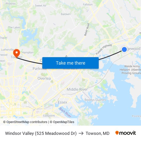 Windsor Valley (525 Meadowood Dr) to Towson, MD map