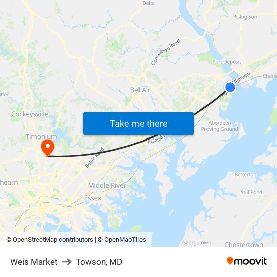 Weis Market to Towson, MD map