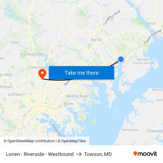 Lorien - Riverside - Westbound to Towson, MD map