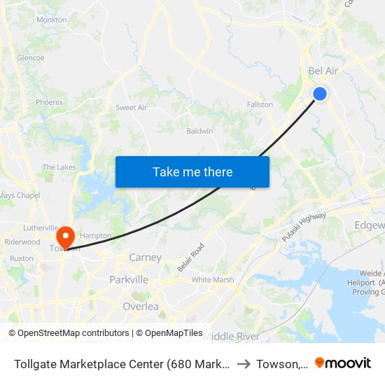 Tollgate Marketplace Center (680 Marketplace Dr) to Towson, MD map