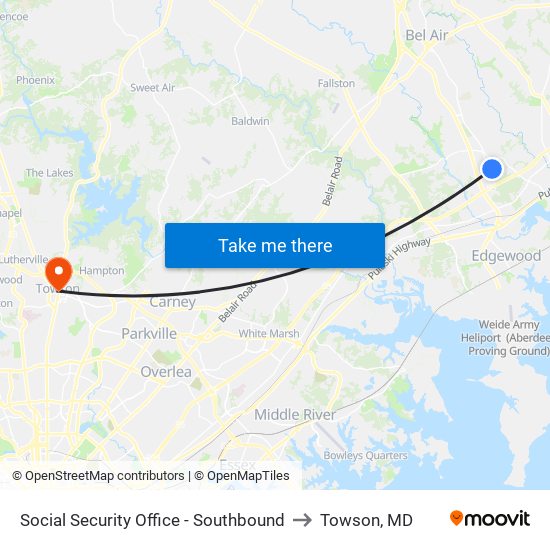 Social Security Office - Southbound to Towson, MD map