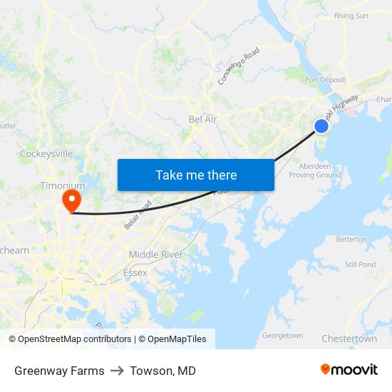 Greenway Farms to Towson, MD map