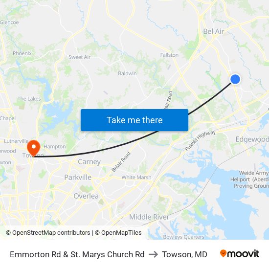 Emmorton Rd & St. Marys Church Rd to Towson, MD map