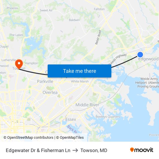 Edgewater Dr & Fisherman Ln to Towson, MD map