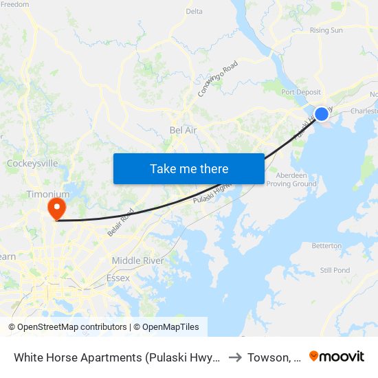 White Horse Apartments  (Pulaski Hwy/Us 40) to Towson, MD map