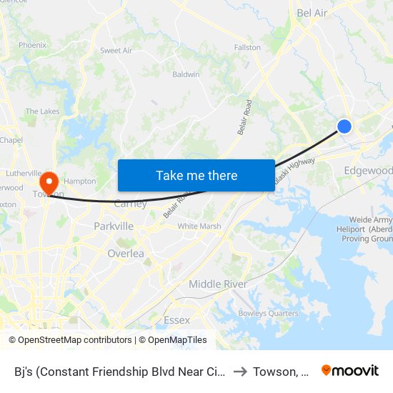 Bj's (Constant Friendship Blvd Near Circle) to Towson, MD map
