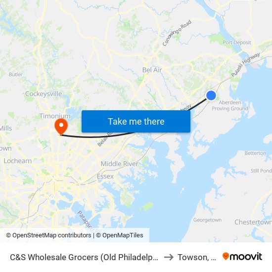 C&S Wholesale Grocers (Old Philadelphia Rd) to Towson, MD map