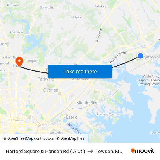 Harford Square & Hanson Rd ( A Ct ) to Towson, MD map