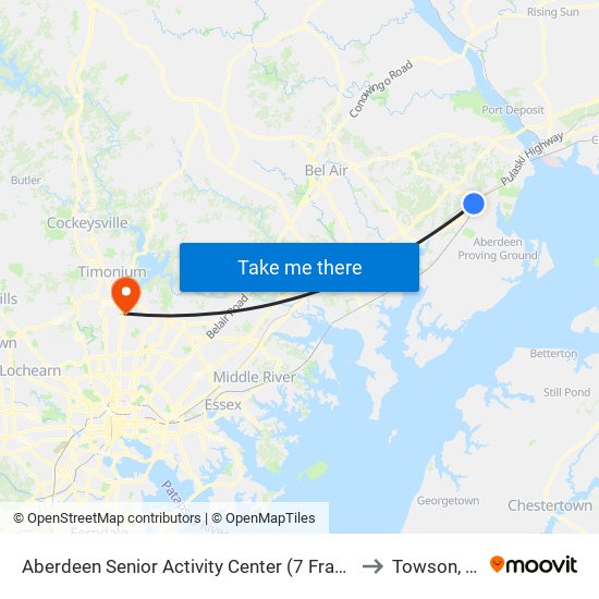 Aberdeen Senior Activity Center (7 Franklin St) to Towson, MD map