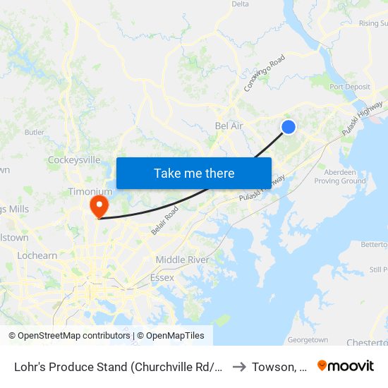 Lohr's Produce Stand (Churchville Rd/Rt 22) to Towson, MD map