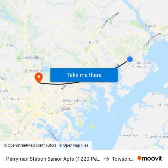 Perryman Station Senior Apts (1220 Perryman Rd) to Towson, MD map