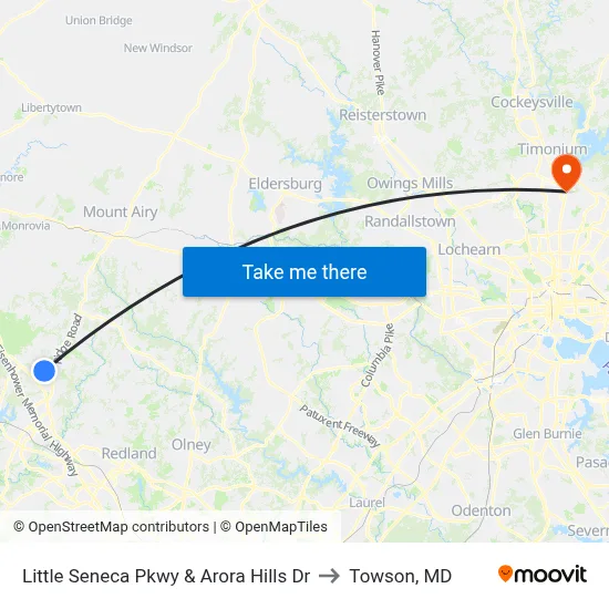 Little Seneca Pkwy & Arora Hills Dr to Towson, MD map