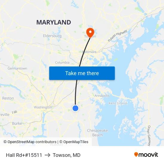 Hall Rd+#15511 to Towson, MD map
