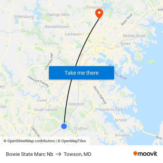 Bowie State Marc Nb to Towson, MD map