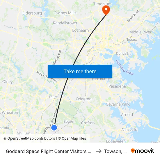 Goddard Space Flight Center Visitors Center to Towson, MD map