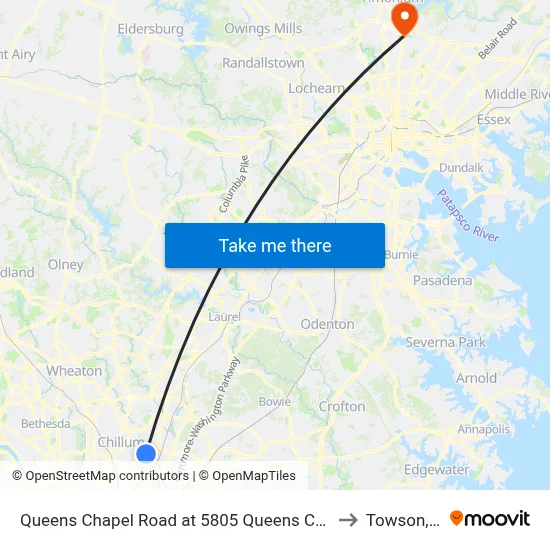 Queens Chapel Road at 5805 Queens Chapel Road to Towson, MD map