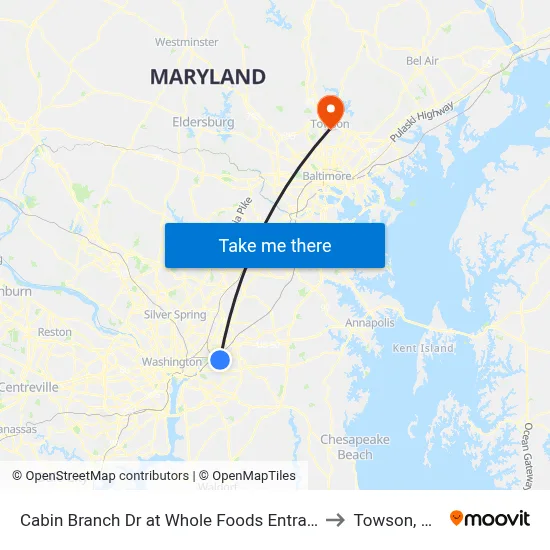 Cabin Branch Dr at Whole Foods Entrance to Towson, MD map