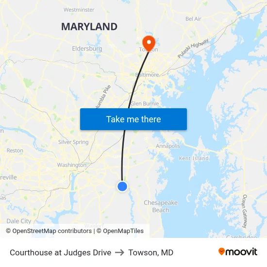 Courthouse at Judges Dr to Towson, MD map