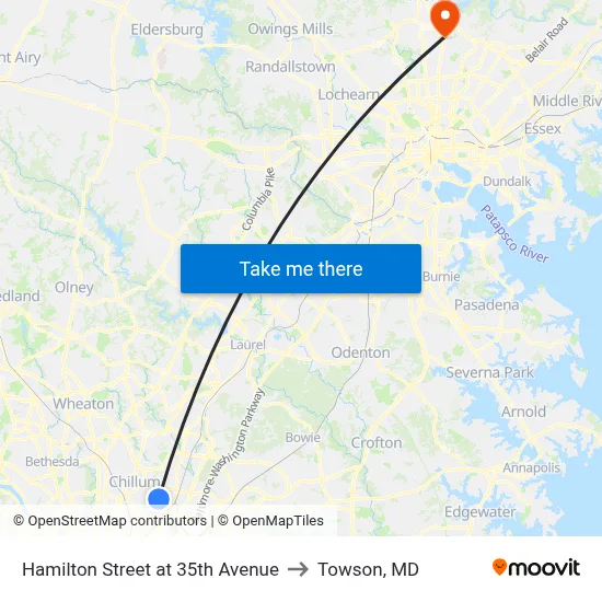 Hamilton Street at 35th Avenue to Towson, MD map