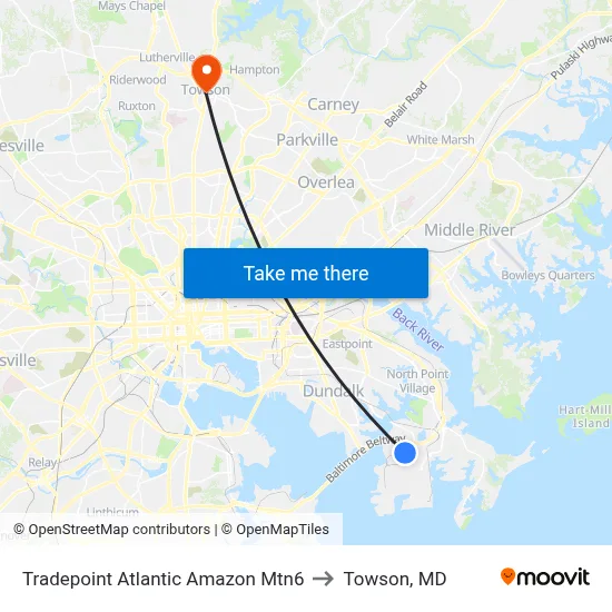 Tradepoint Atlantic Amazon Mtn6 to Towson, MD map