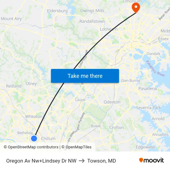 Oregon Av Nw+Lindsey Dr NW to Towson, MD map