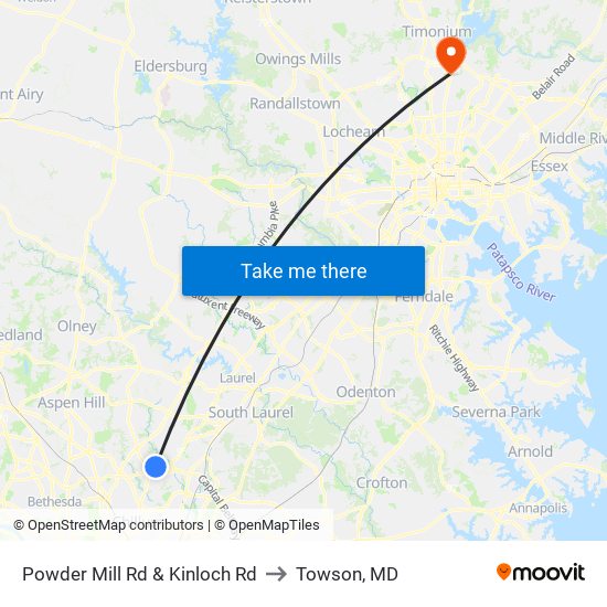 Powder Mill Rd & Kinloch Rd to Towson, MD map