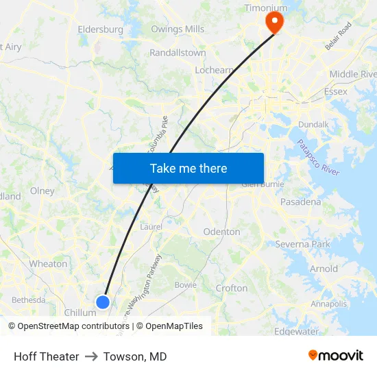 Hoff Theater to Towson, MD map