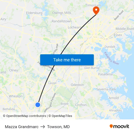 Mazza Grandmarc to Towson, MD map