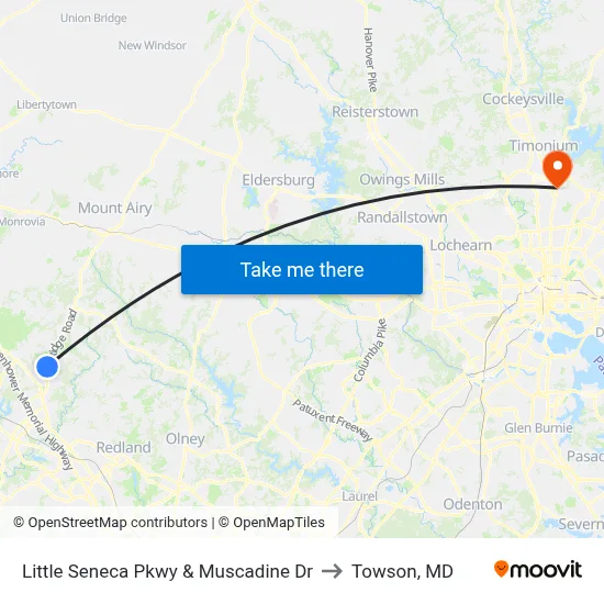 Little Seneca Pkwy & Muscadine Dr to Towson, MD map