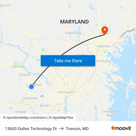 13600 Dulles Technology Dr to Towson, MD map