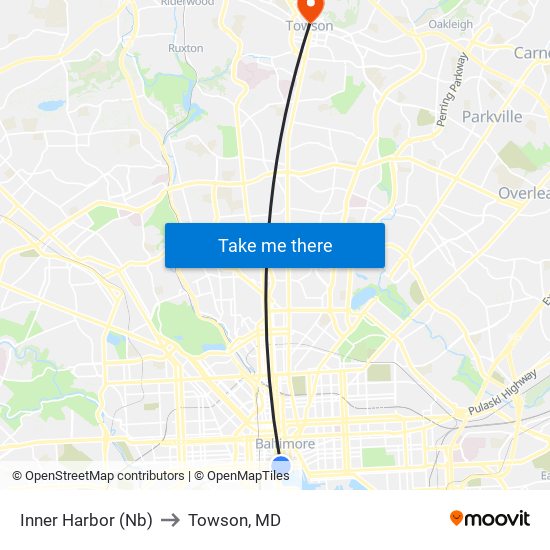 Inner Harbor (Nb) to Towson, MD map