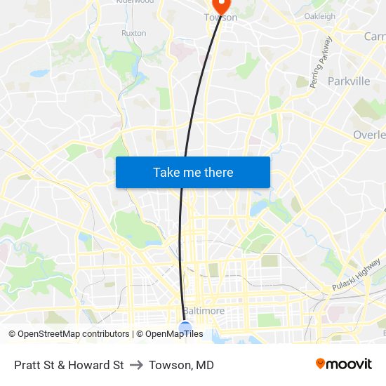 Pratt St & Howard St to Towson, MD map