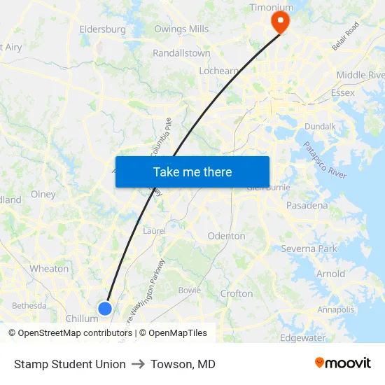 Stamp Student Union to Towson, MD map