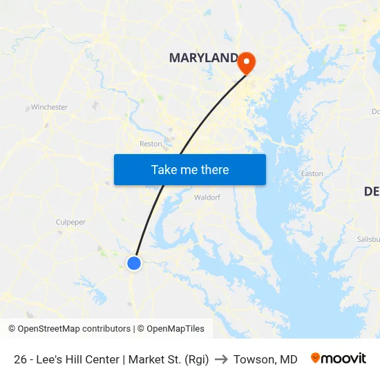 26 - Lee's Hill Center | Market St. (Rgi) to Towson, MD map