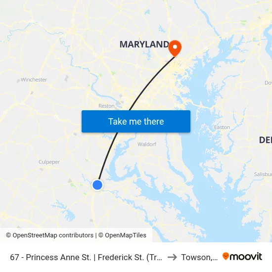 67 - Princess Anne St. | Frederick St. (Train Station) to Towson, MD map