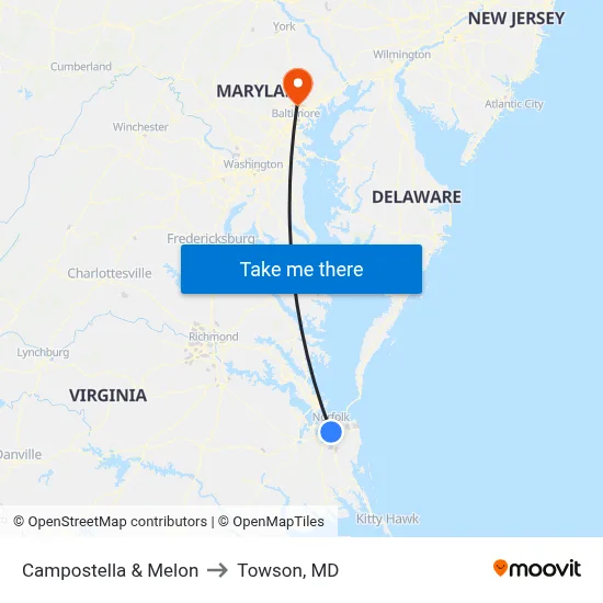 Campostella & Melon to Towson, MD map
