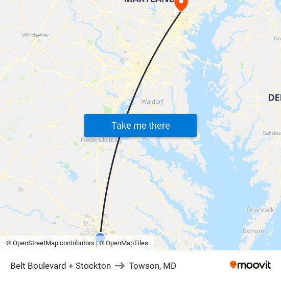 Belt Boulevard + Stockton to Towson, MD map