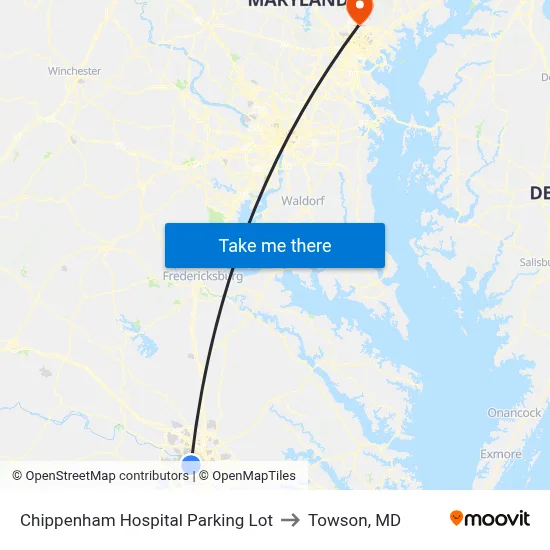 Chippenham Hospital Parking Lot to Towson, MD map