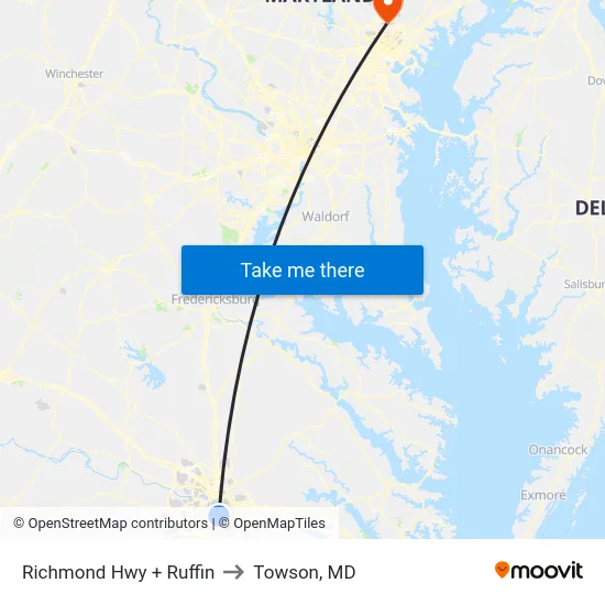 Richmond Hwy + Ruffin to Towson, MD map