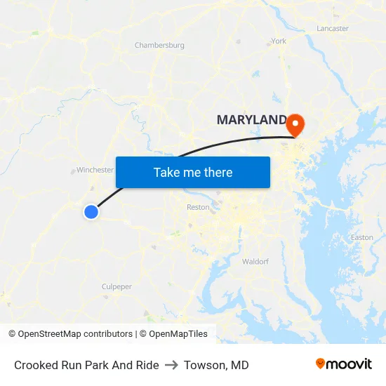 Crooked Run Park And Ride to Towson, MD map